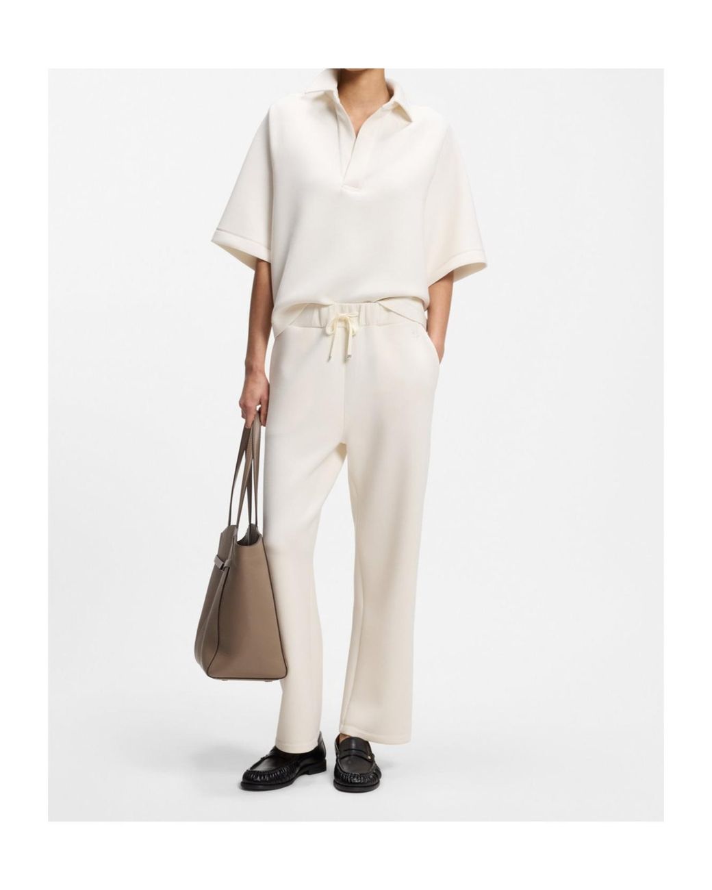 Boss White Loose-Fit Polo Sweatshirt
