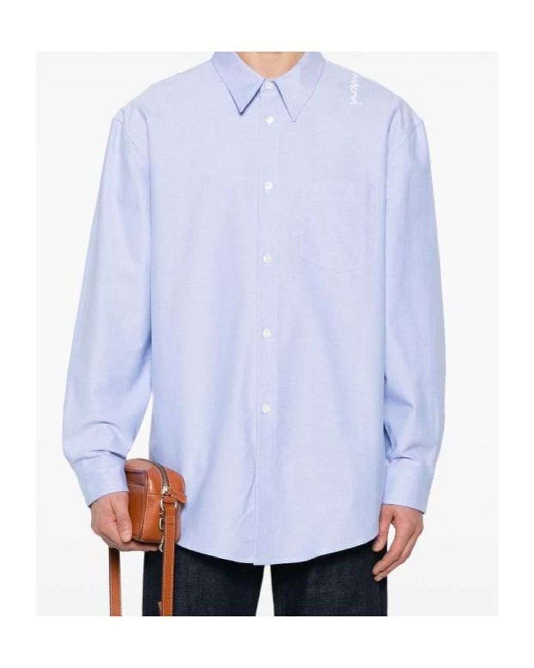 Marni White Logo Embroidered Oxford Shirt for men