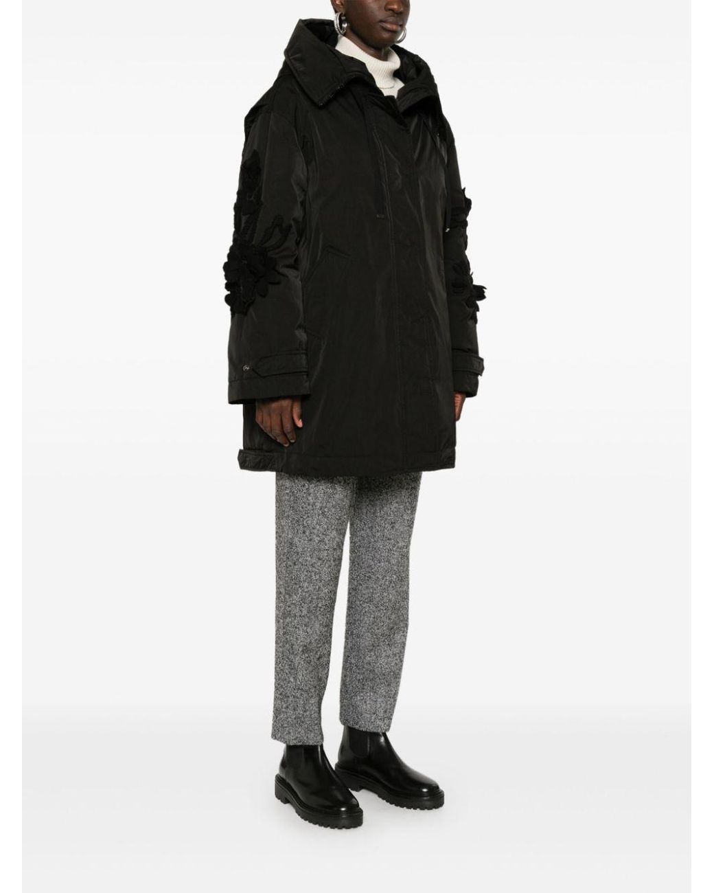 Ermanno Scervino Black Floral-Appliqué Puffer Jacket