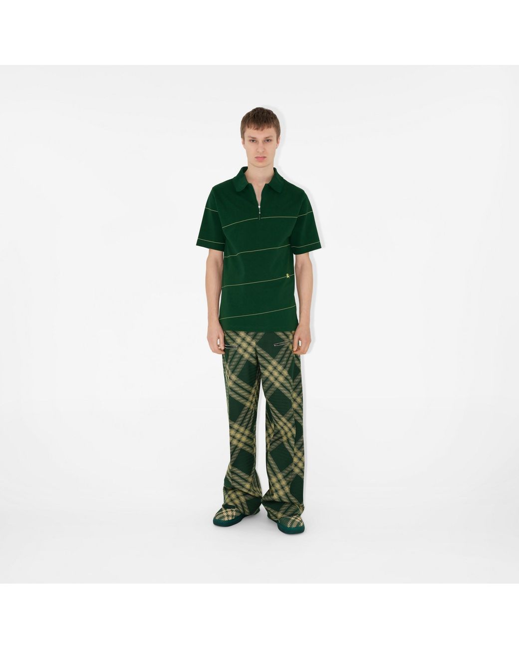 Burberry Green Striped Short Sleeved Polo Shirt for men