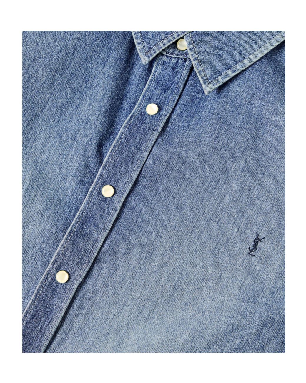 Saint Laurent Blue Light Faded Denim Button-Up Shirt for men