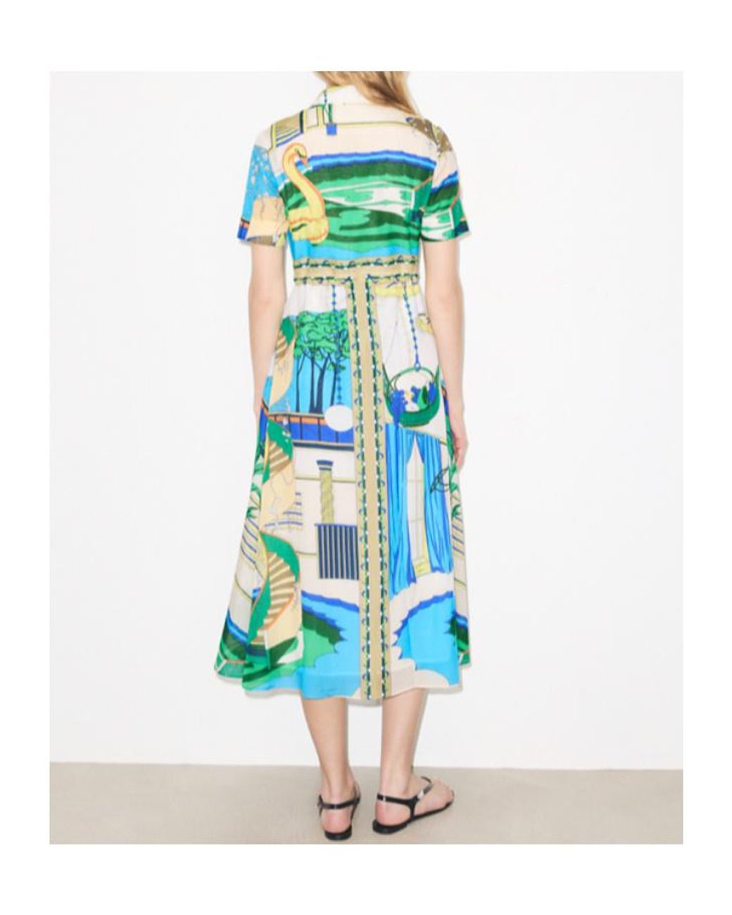 Tory Burch Blue Graphic-Print Midi Shirt Dress