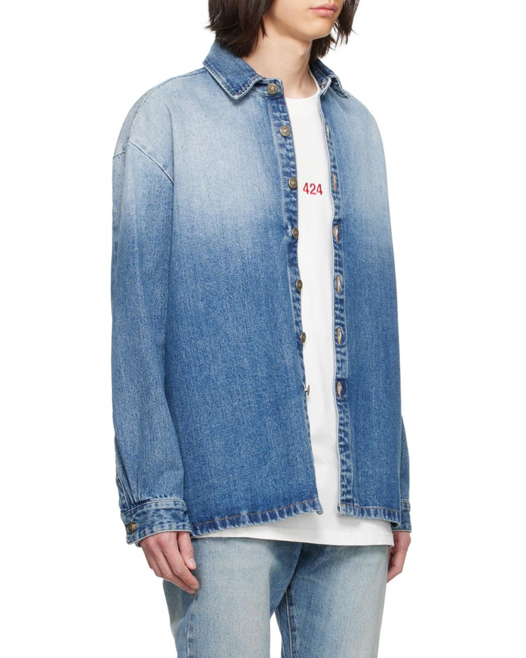 424 Blue Gradient-Effect Denim Shirt for men