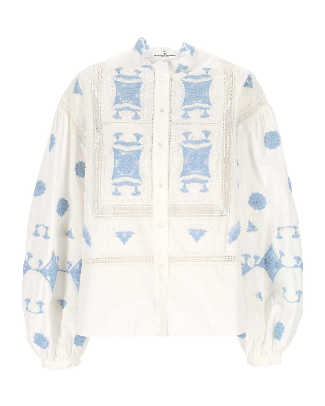 Ermanno Scervino White Embroidered Lace-Trim Blouse