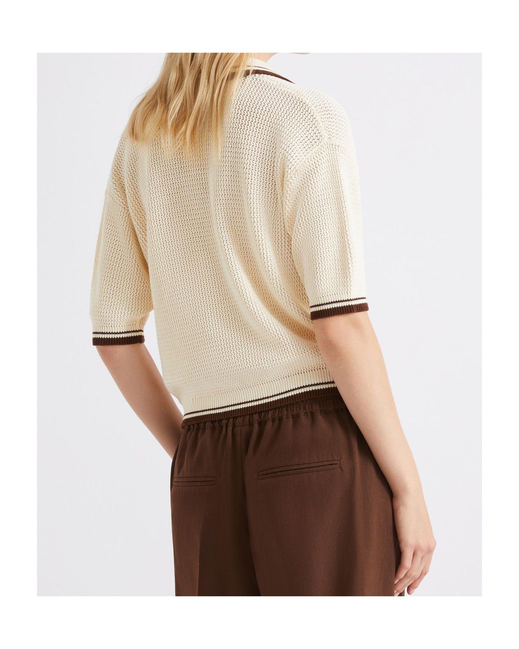 Marella Natural V-Neck Striped Knit Top