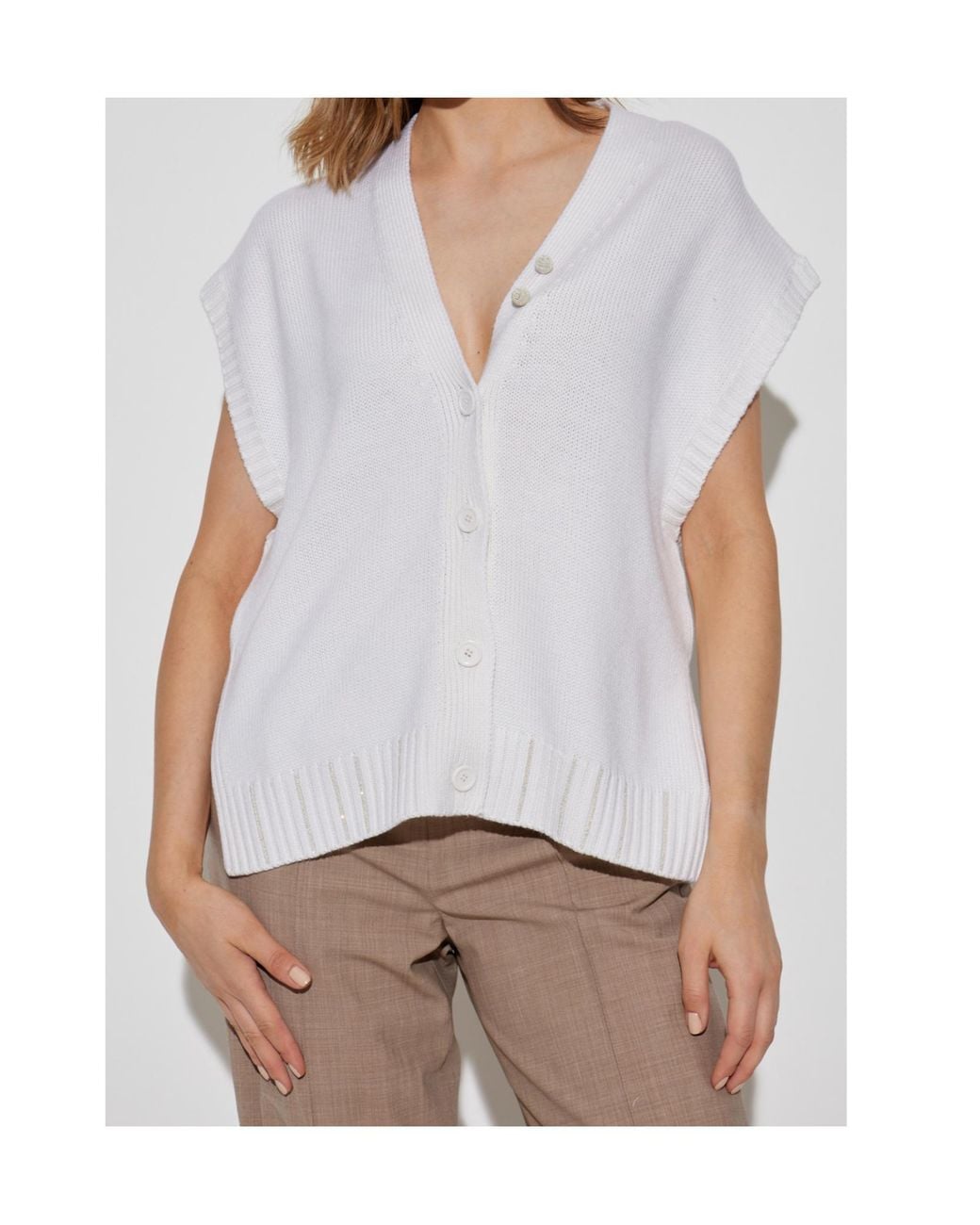 Fabiana Filippi White V-Neck Knitted Cardigan