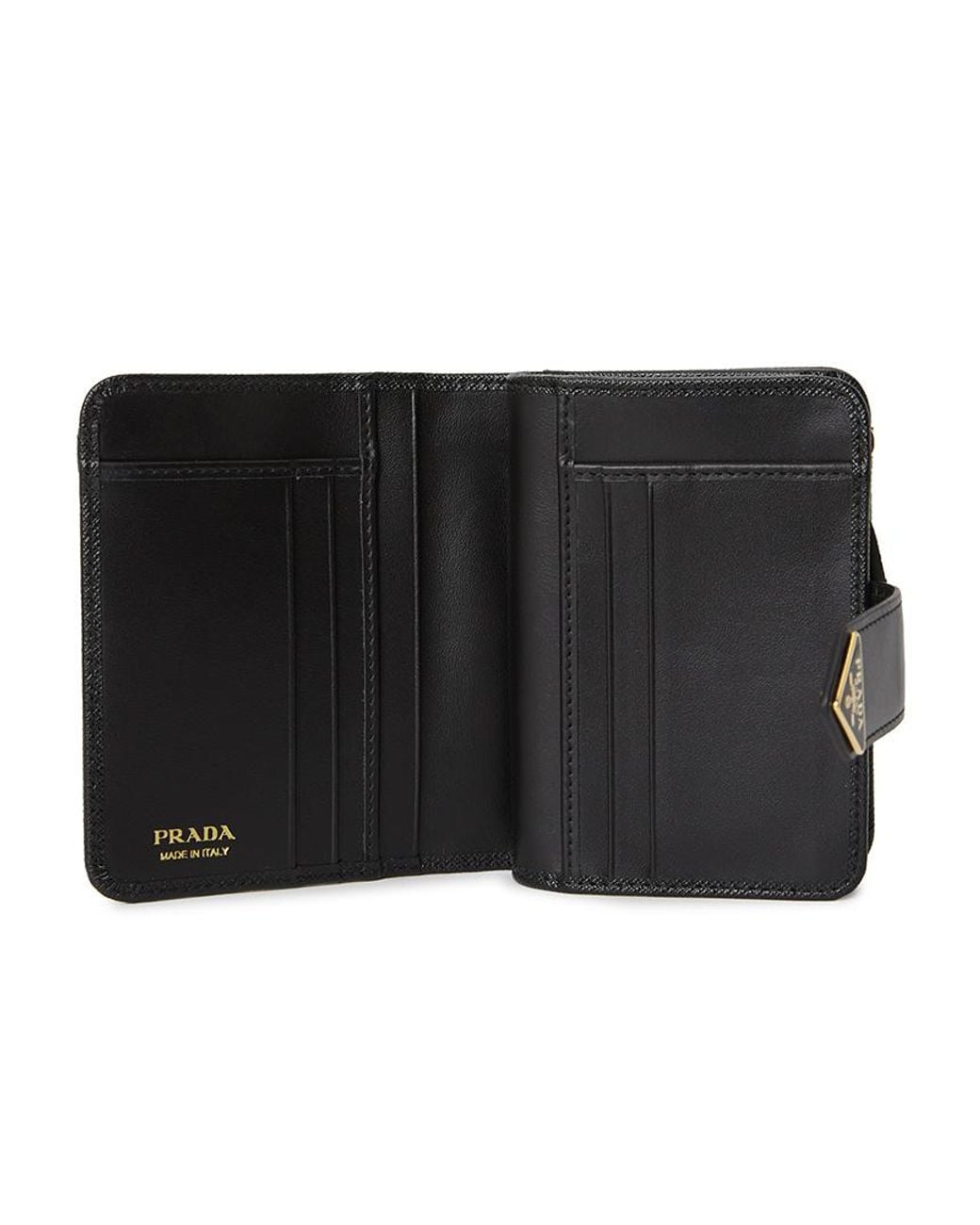 Prada Black Small Saffiano And Smooth Leather Wallet