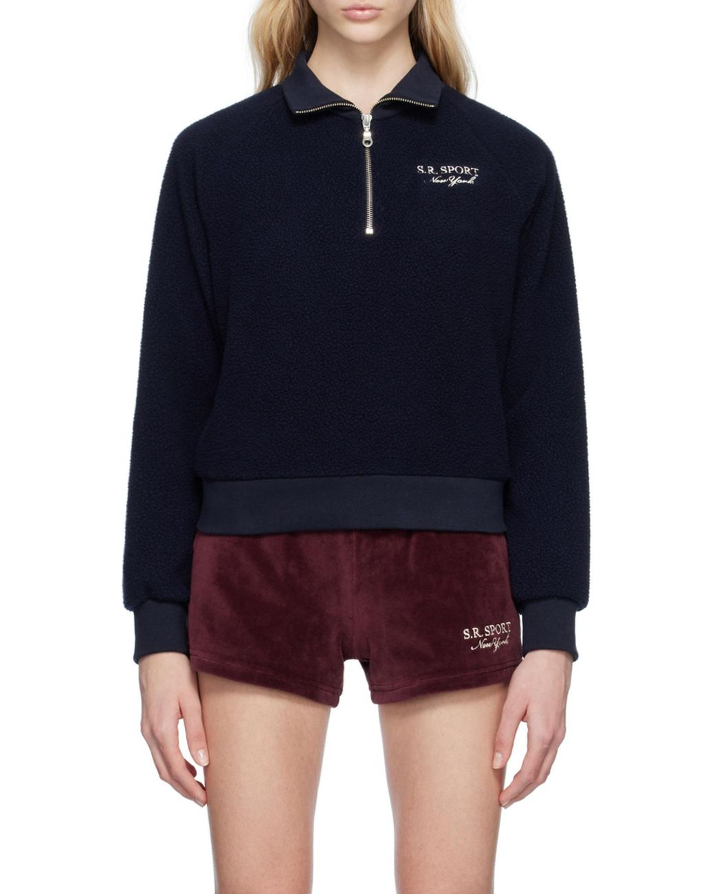 Sporty & Rich Blue Half-Zip Fleece Sweatshirt