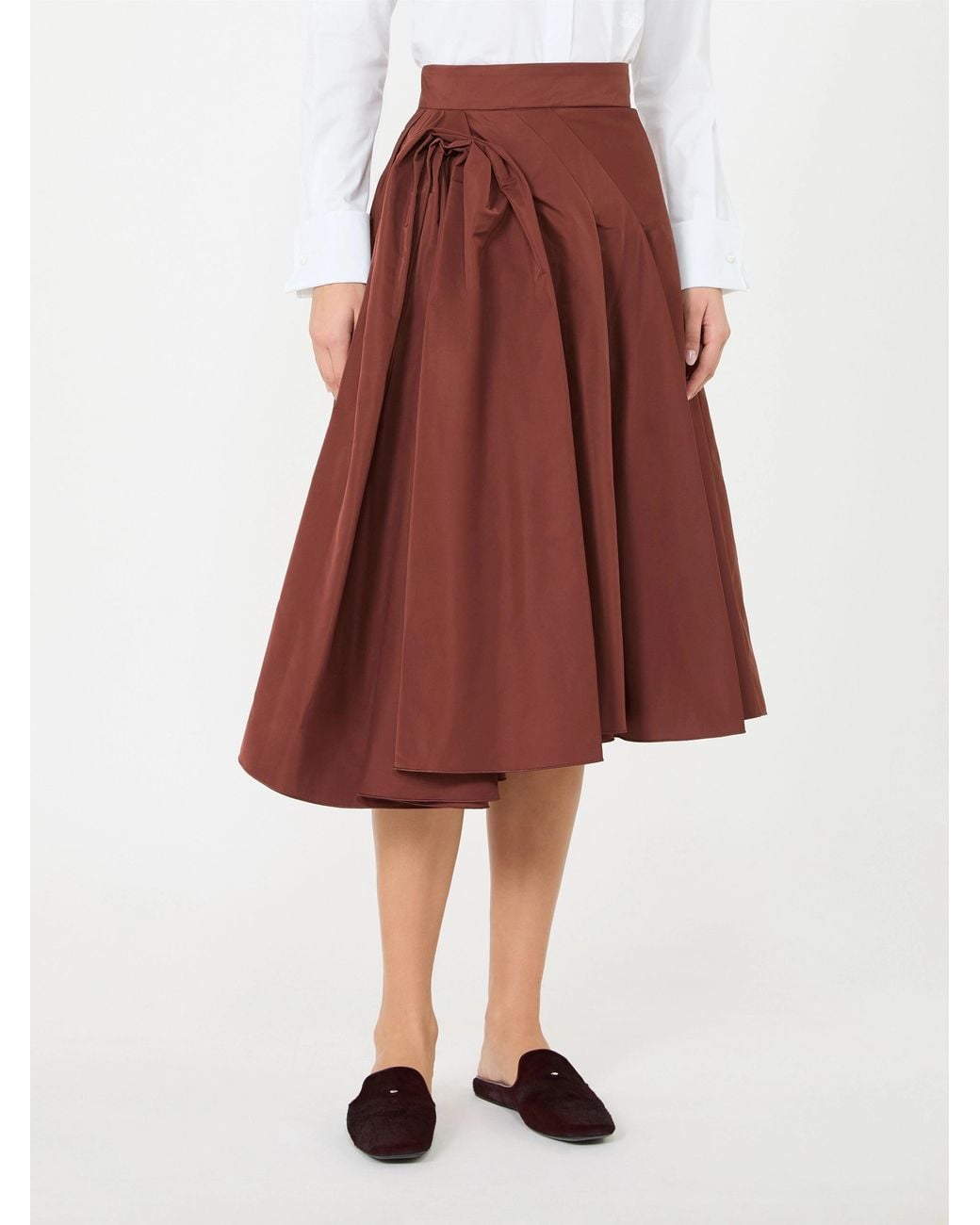 Max Mara Red Draped A-Line Skirt