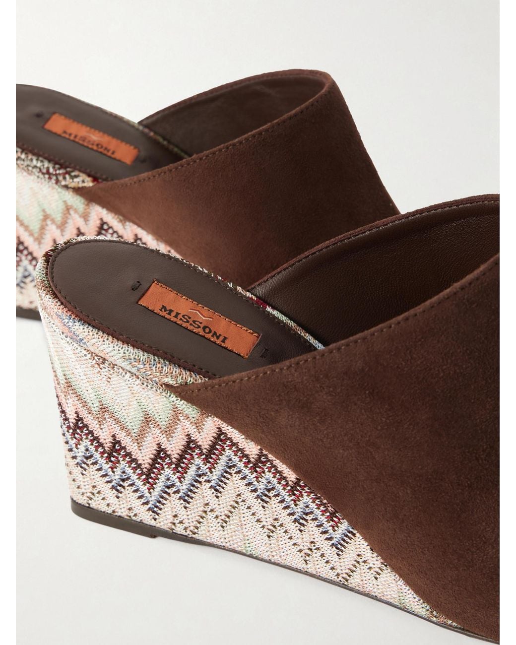 Missoni Brown Striped Woven Suede Wedge Mules