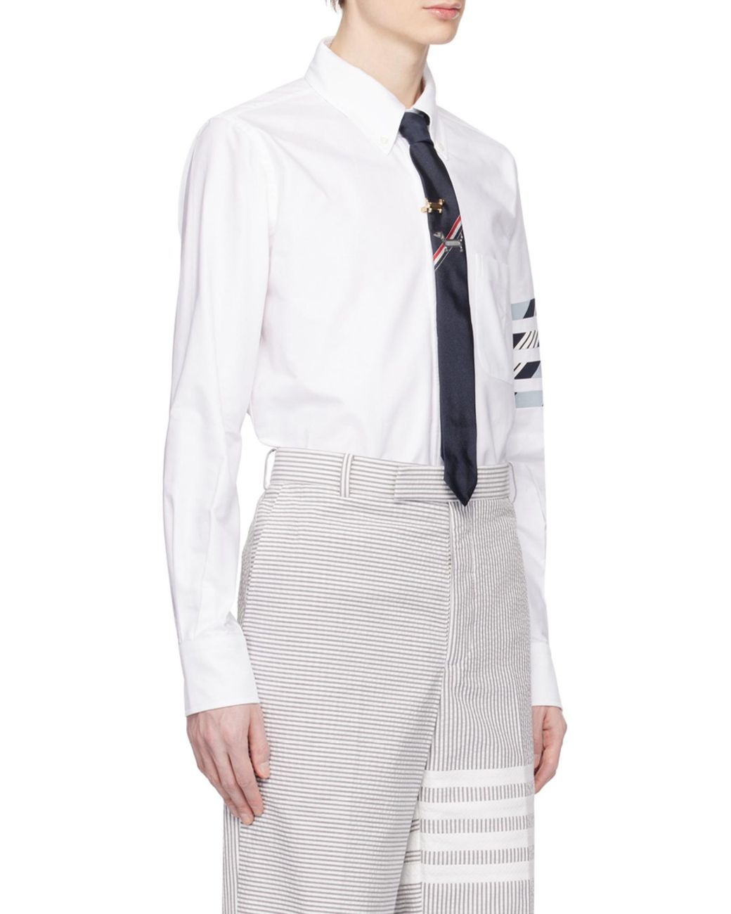 Thom Browne White Bar Striped Buttoned Shirt for men