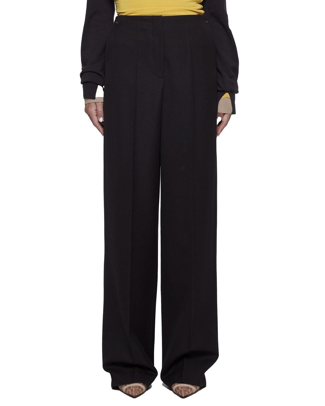 Fendi Brown Straight-Leg Tailored Cut Trousers