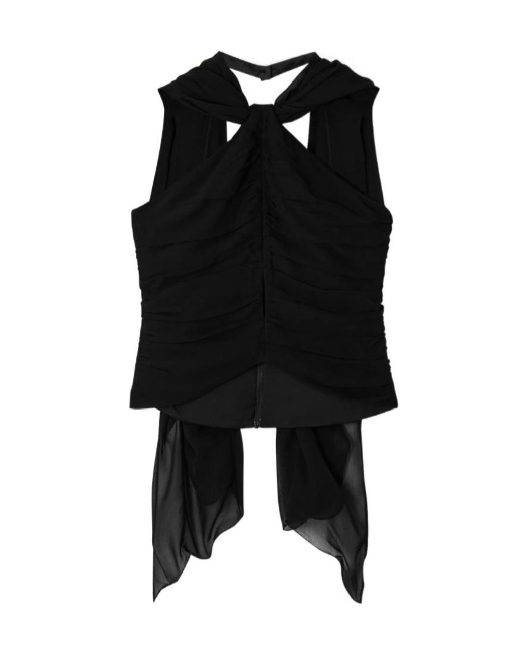 Posse Black Solene Scarf-Detailed Ruched Chiffon Halterneck Top
