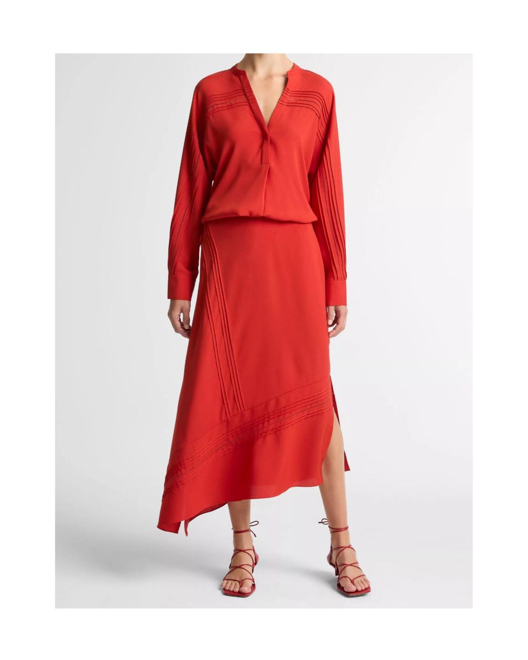 Vince Red Pintuck Slip Skirt