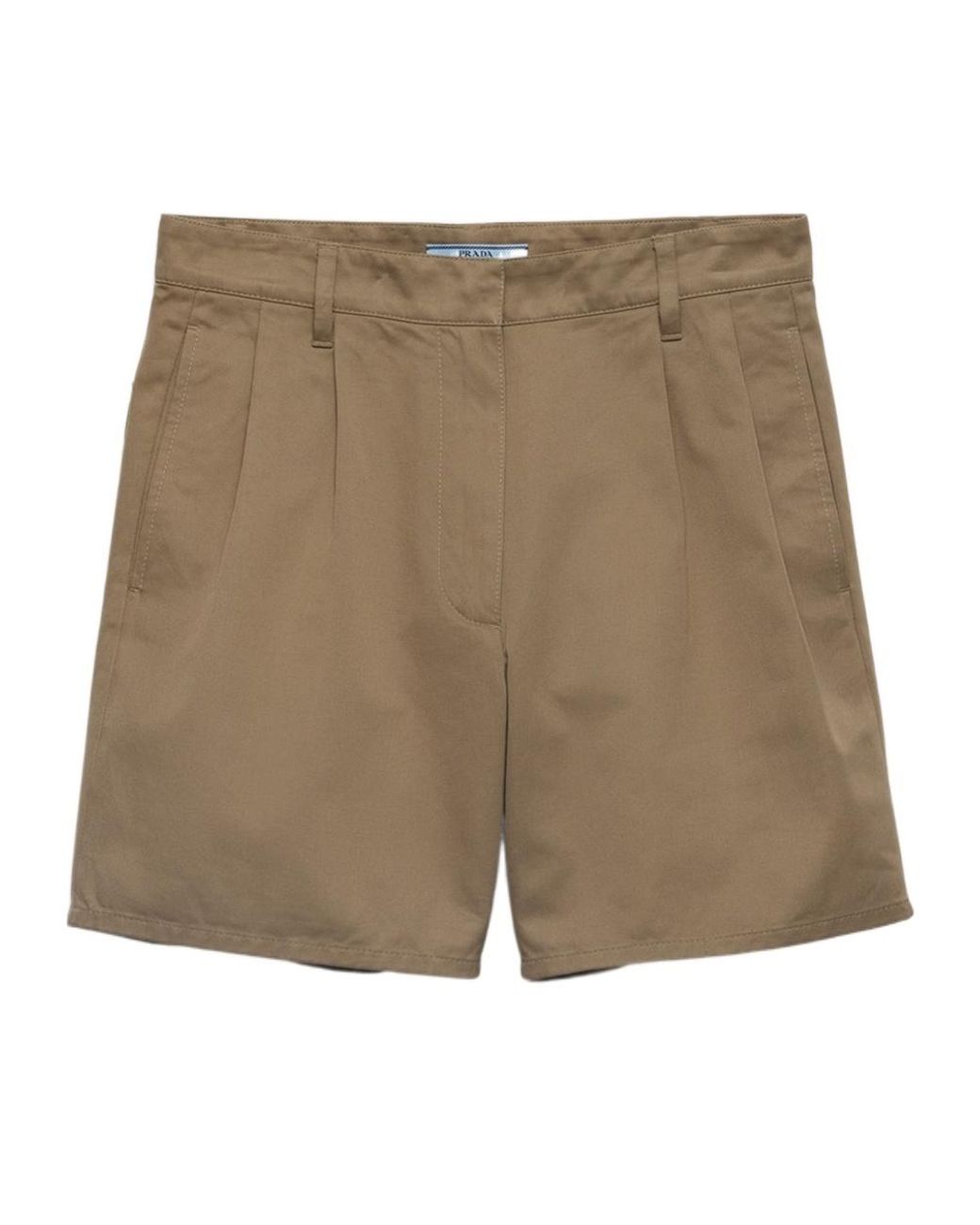 Prada Natural Logo-Patch Pleated Shorts