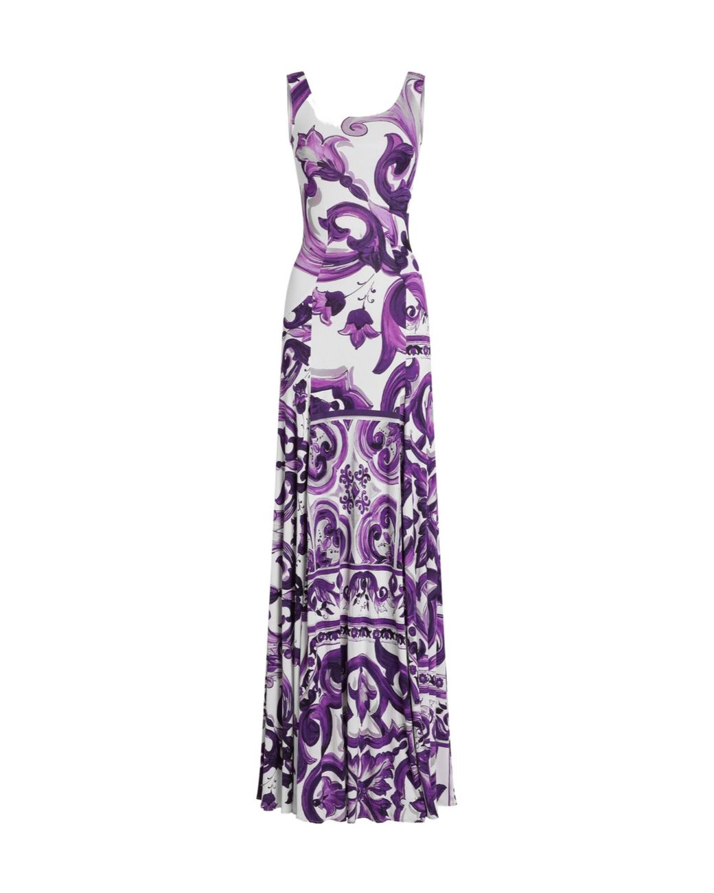 Dolce & Gabbana Purple Maiolica-Print Midi Dress