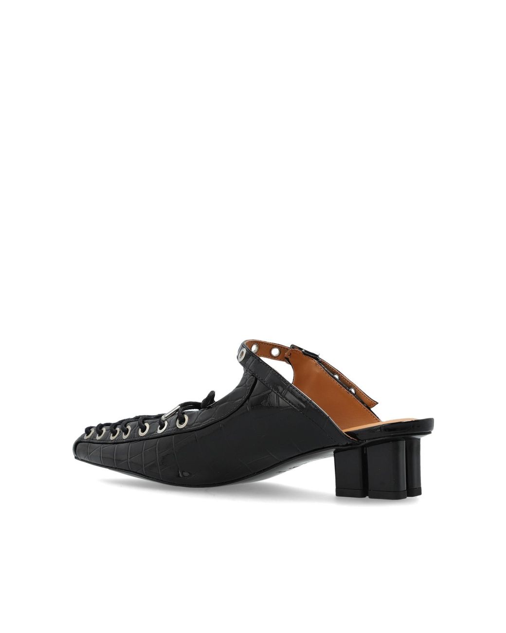 Ganni Black Lace-Up Oleatex Mules