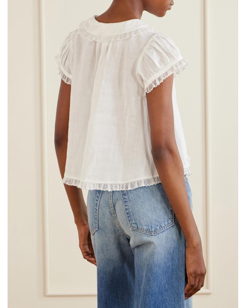 Doen White Pleated Short-Sleeve Shirt