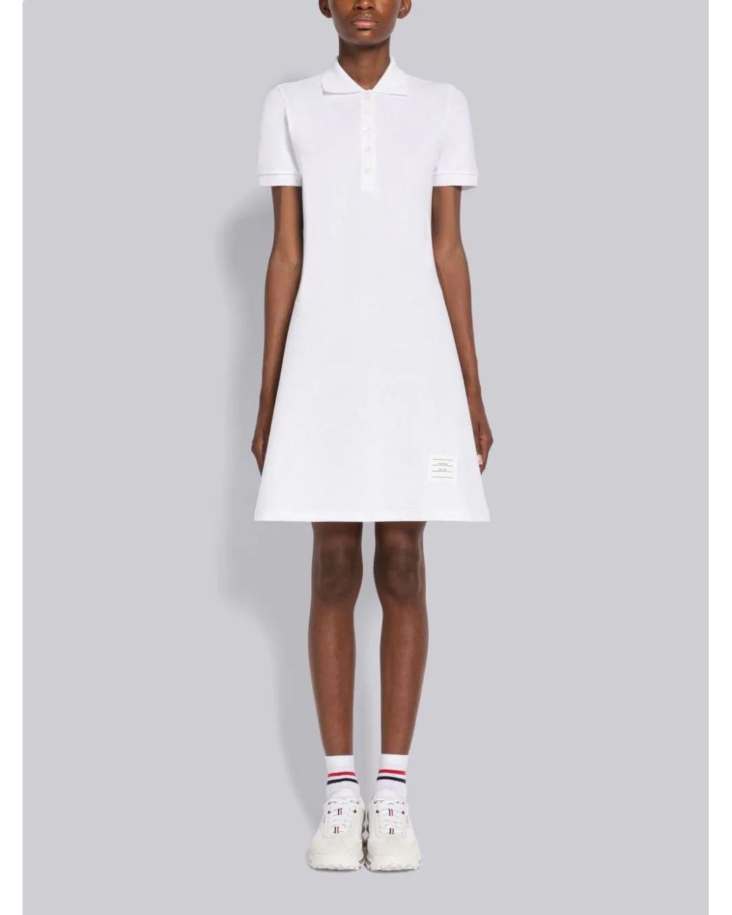 Thom Browne White Pique Flared Short-Sleeved Tennis Dress