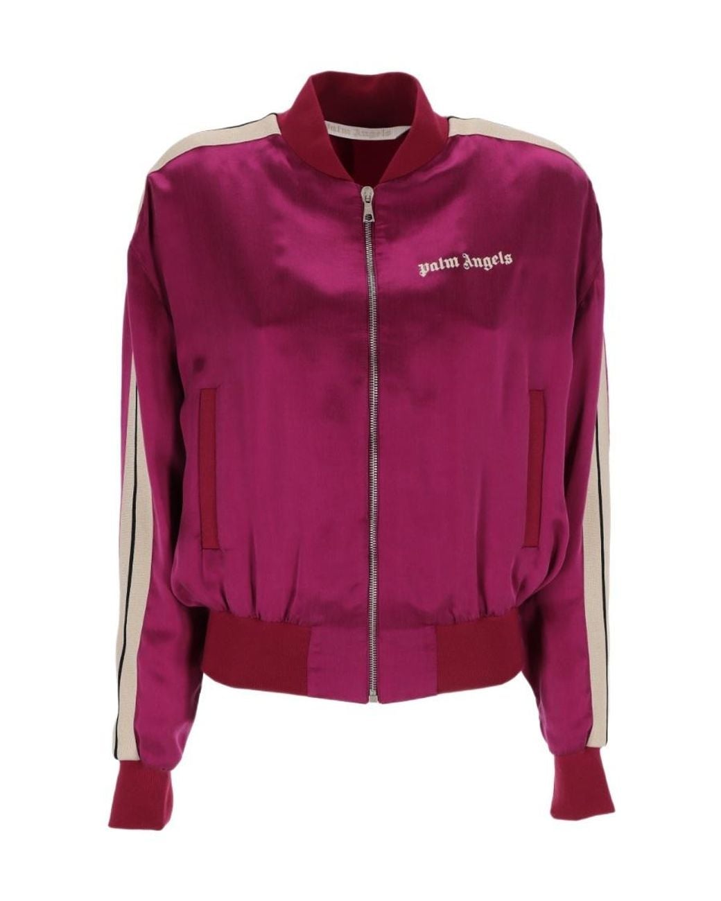 Palm Angels Purple Striped Zipped Bomber Jacket