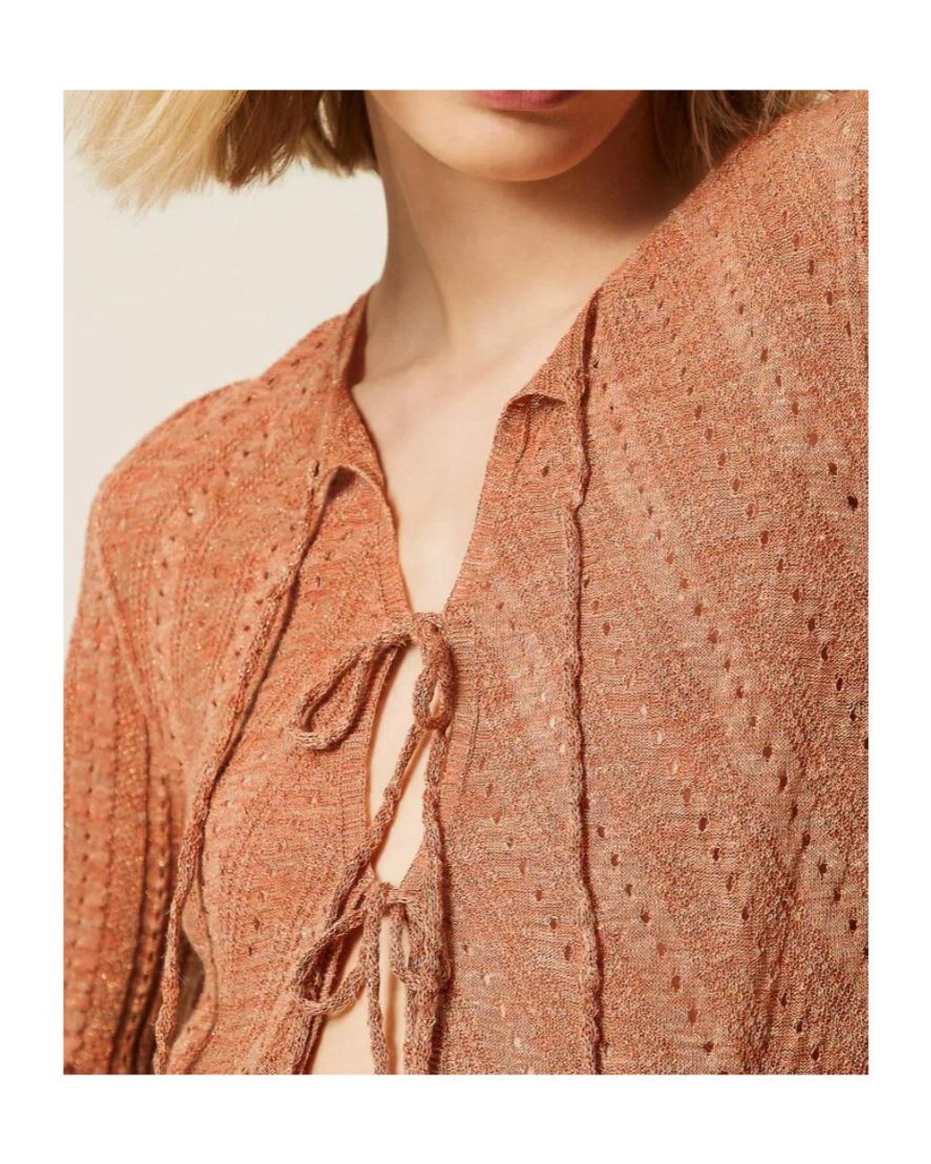 Twinset Brown Tie-Front Knitted Cardigan