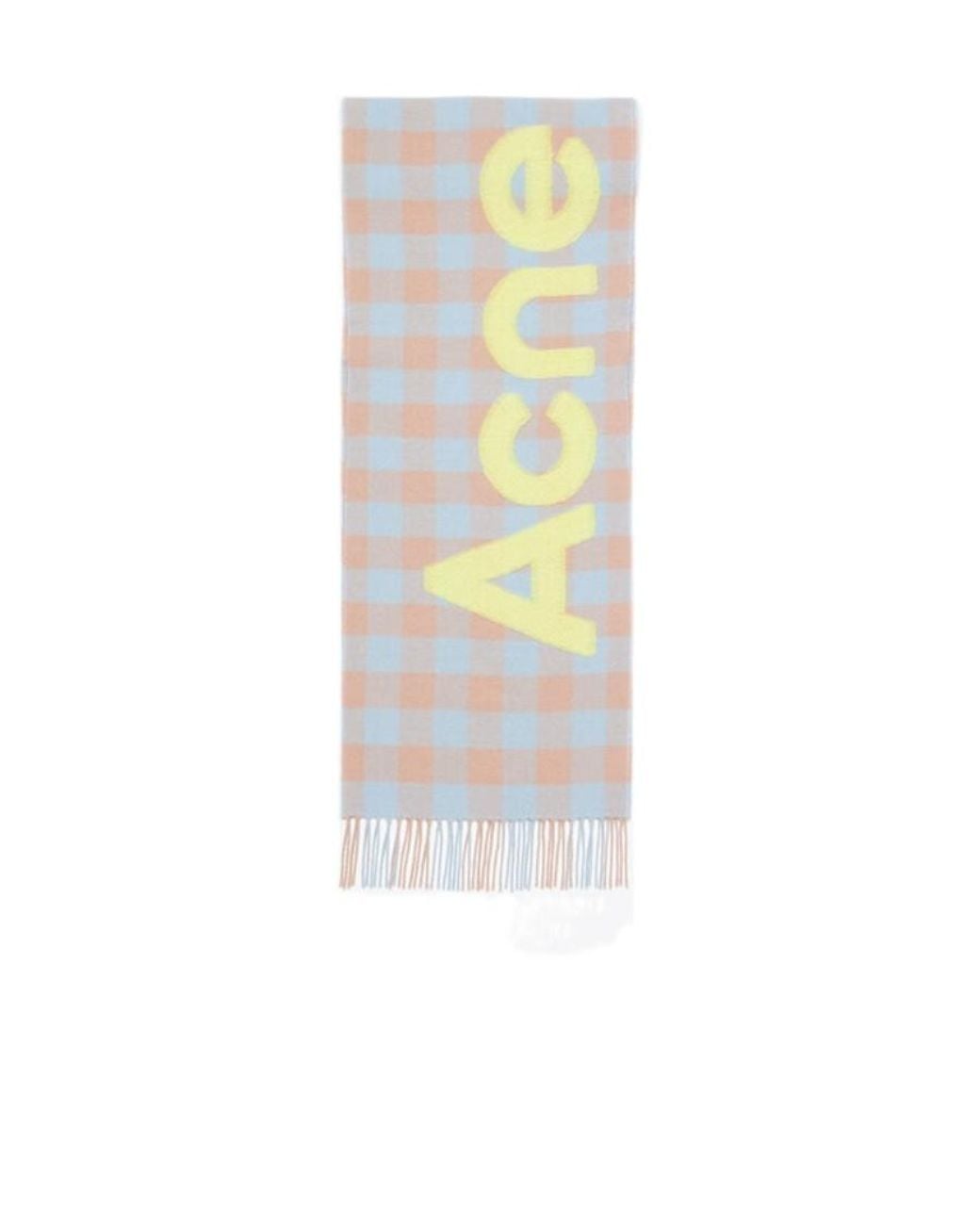 Acne White Checkered Logo Detailed Scarf for men