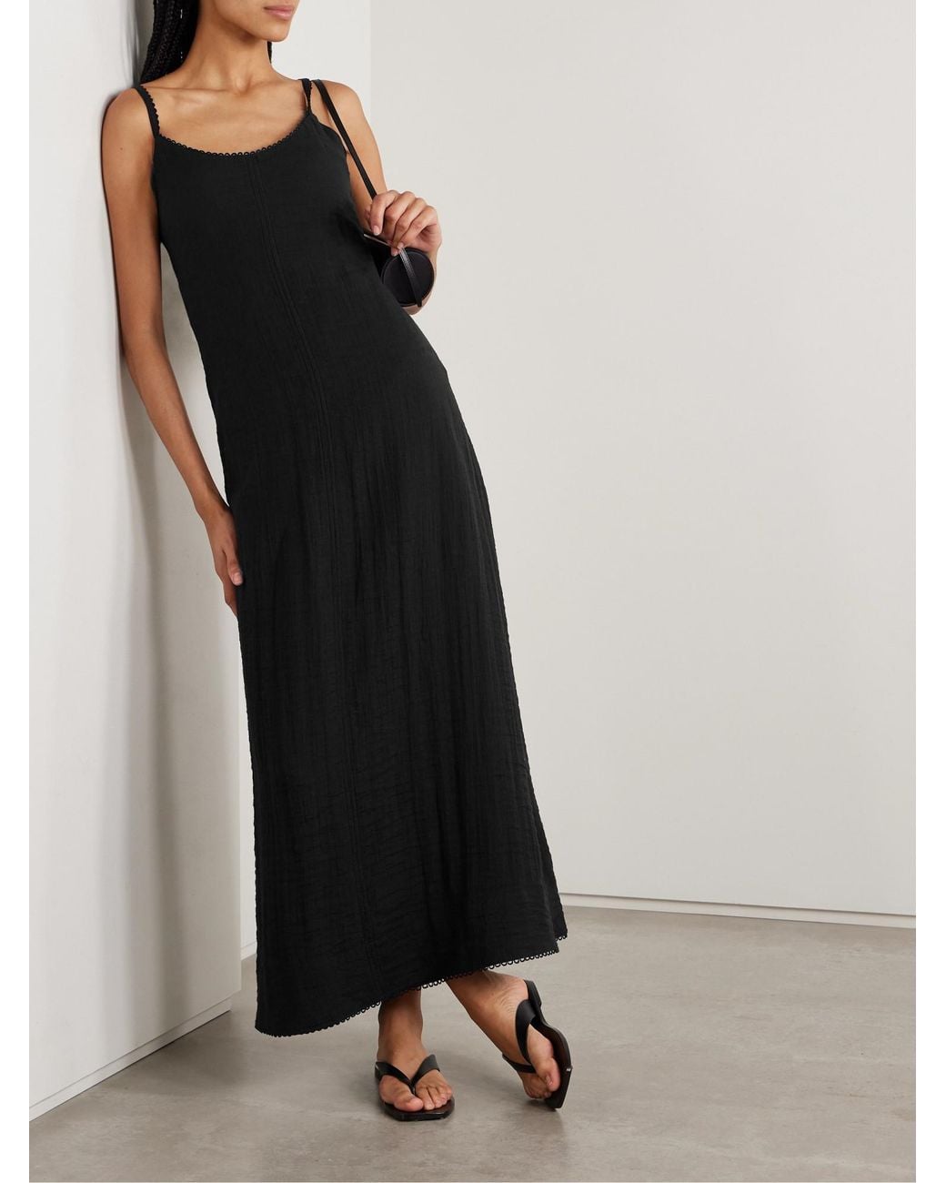 Proenza Schouler Black Evelyn Tie-Back Crinkled-Voile Maxi Dress
