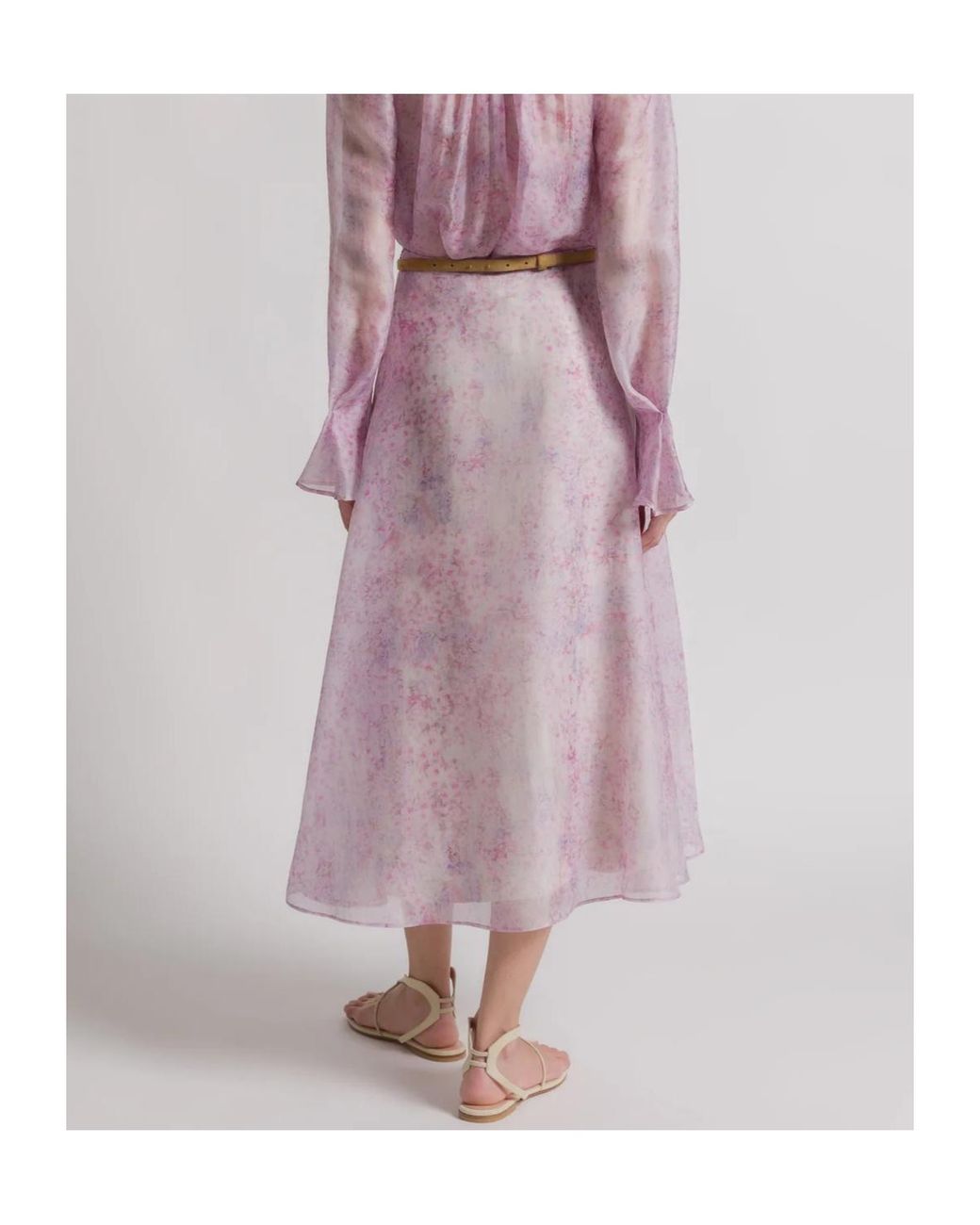 Alberta Ferretti Pink Silk Organza Skirt With Floral Print