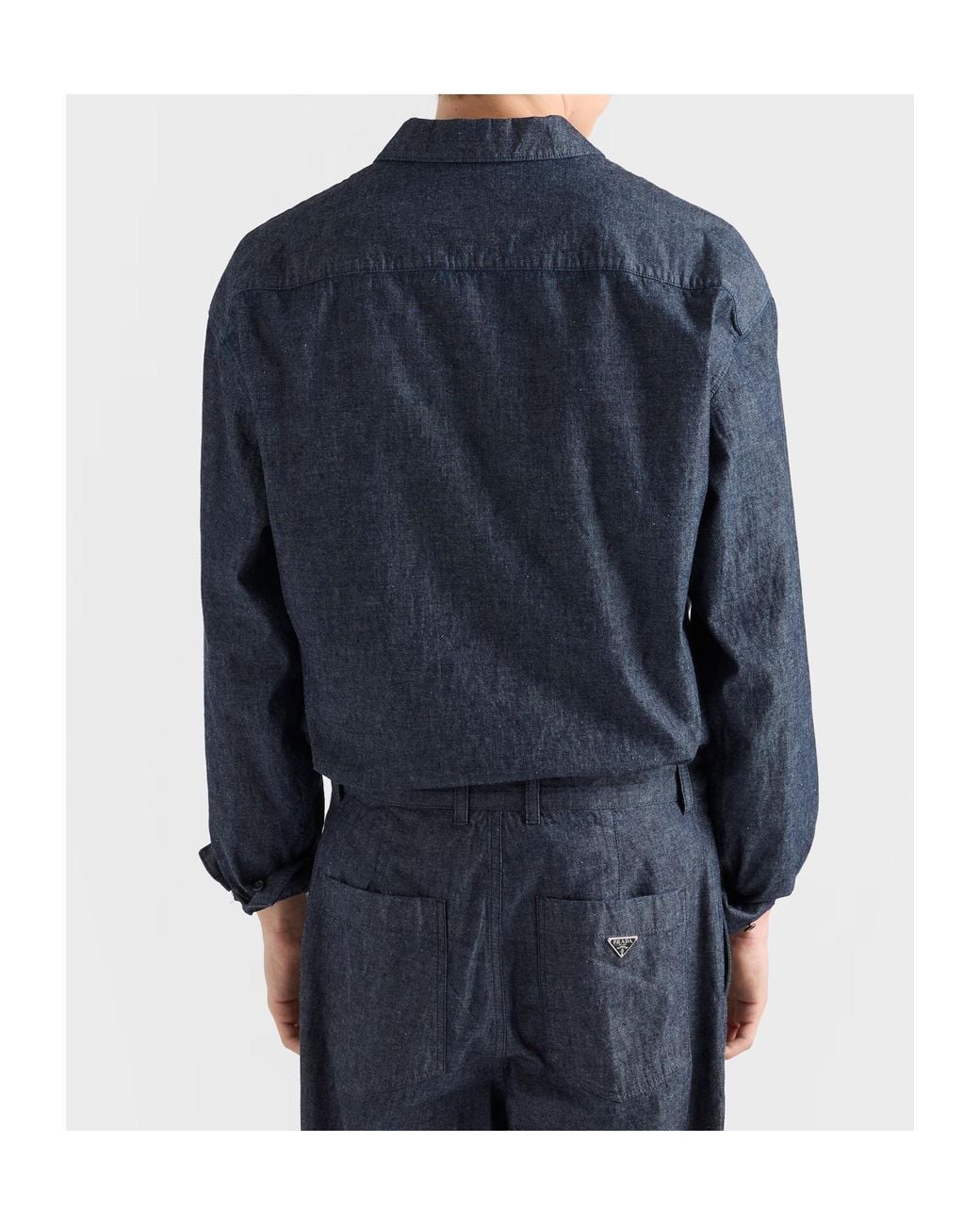 Prada Blue Logo Plaque Zip-Front Shirt for men