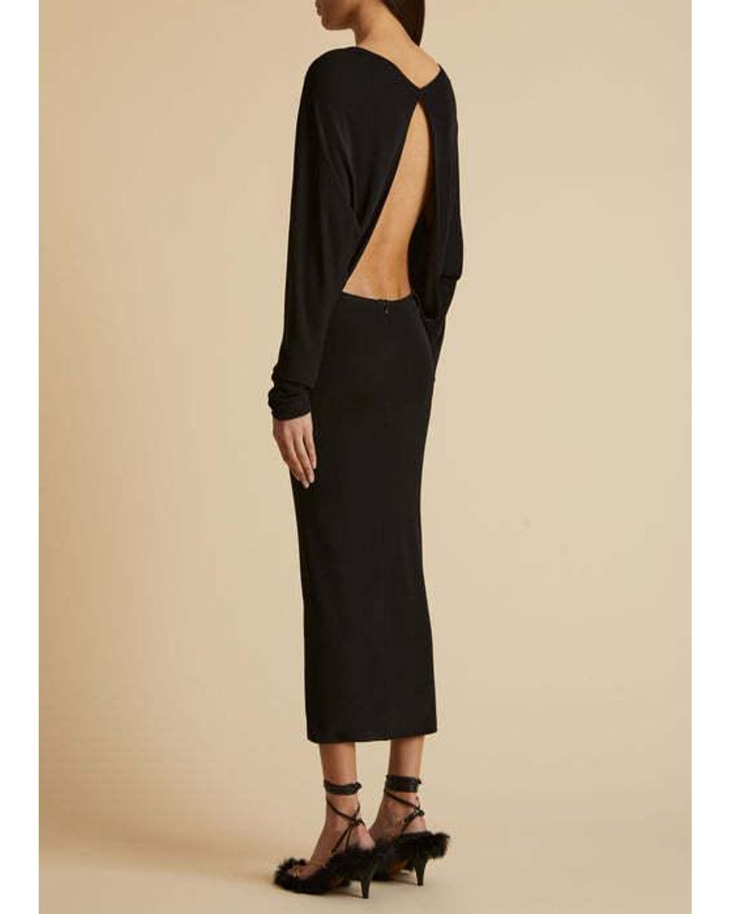 Khaite Black The Trina Long-Sleeved Open-Back Midi Dress
