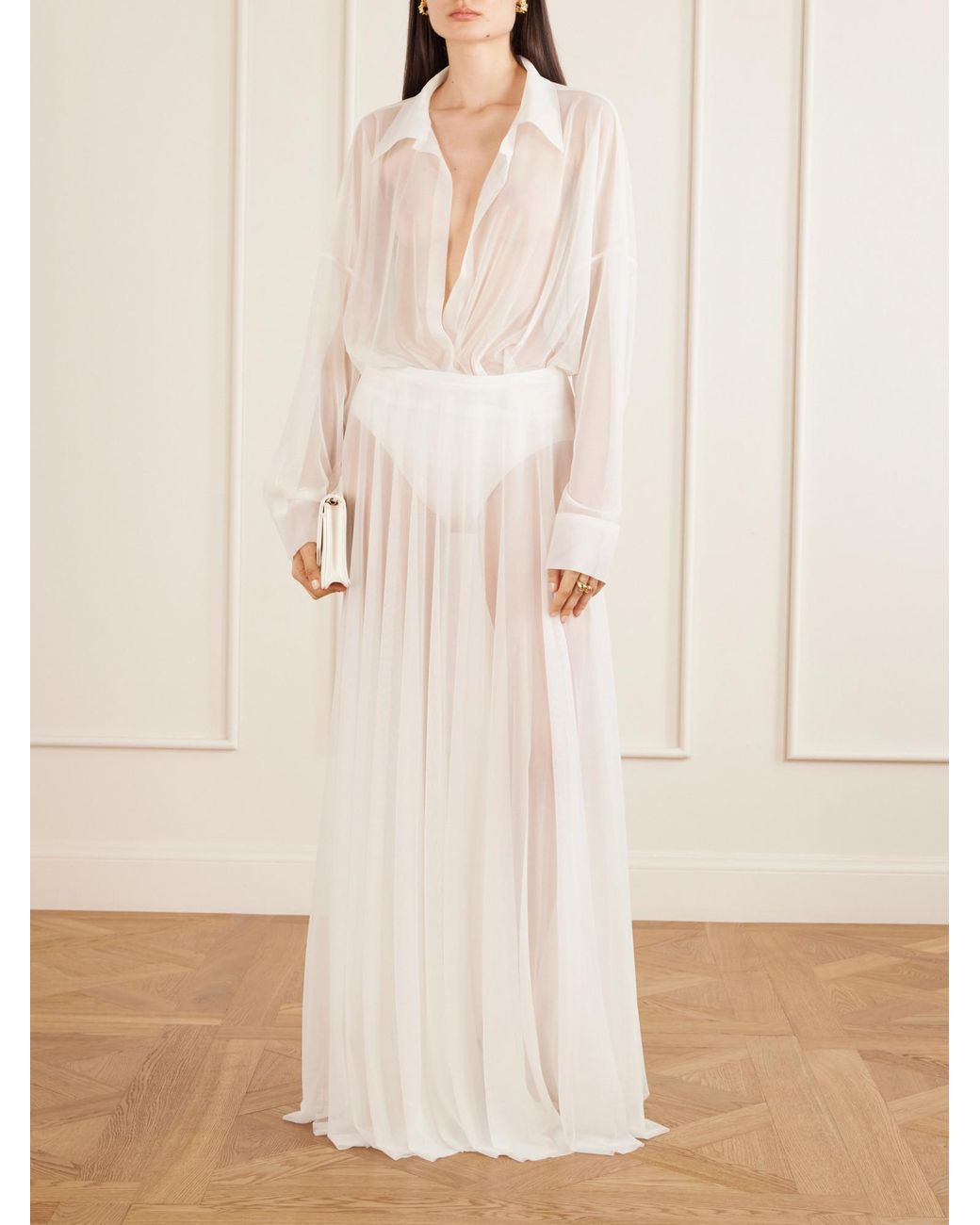 Norma Kamali White Tulle Maxi Skirt