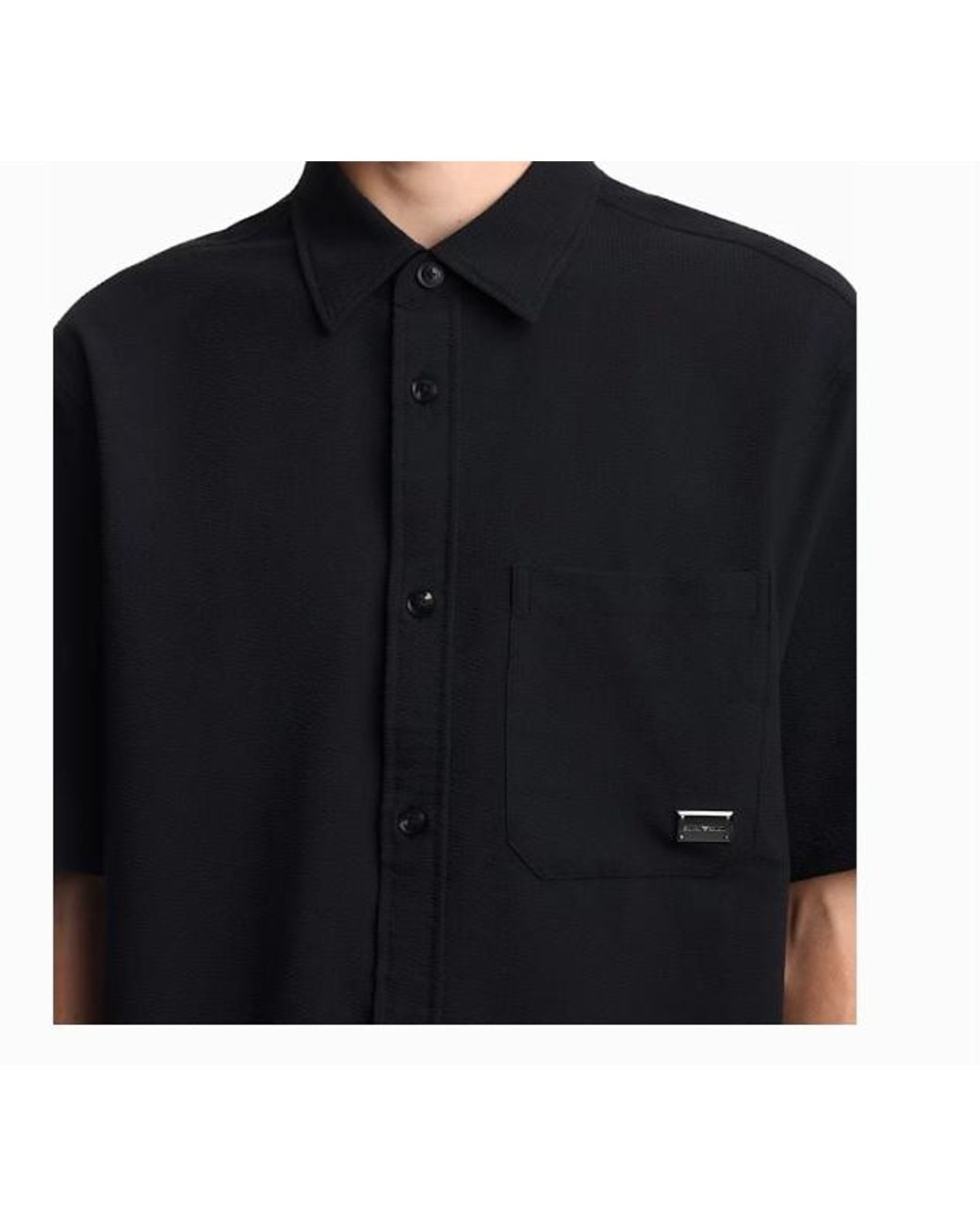 Emporio Armani Blue Seersucker Shirt With Down Padding And Rib Details for men