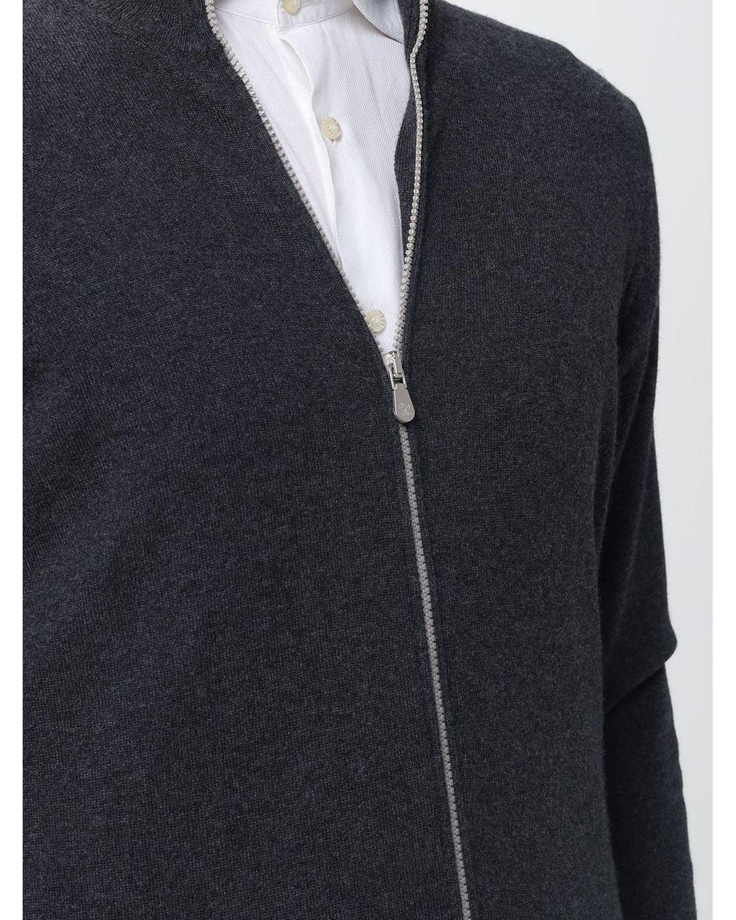 Brunello Cucinelli Black Zip-Up High-Neck Cardigan for men