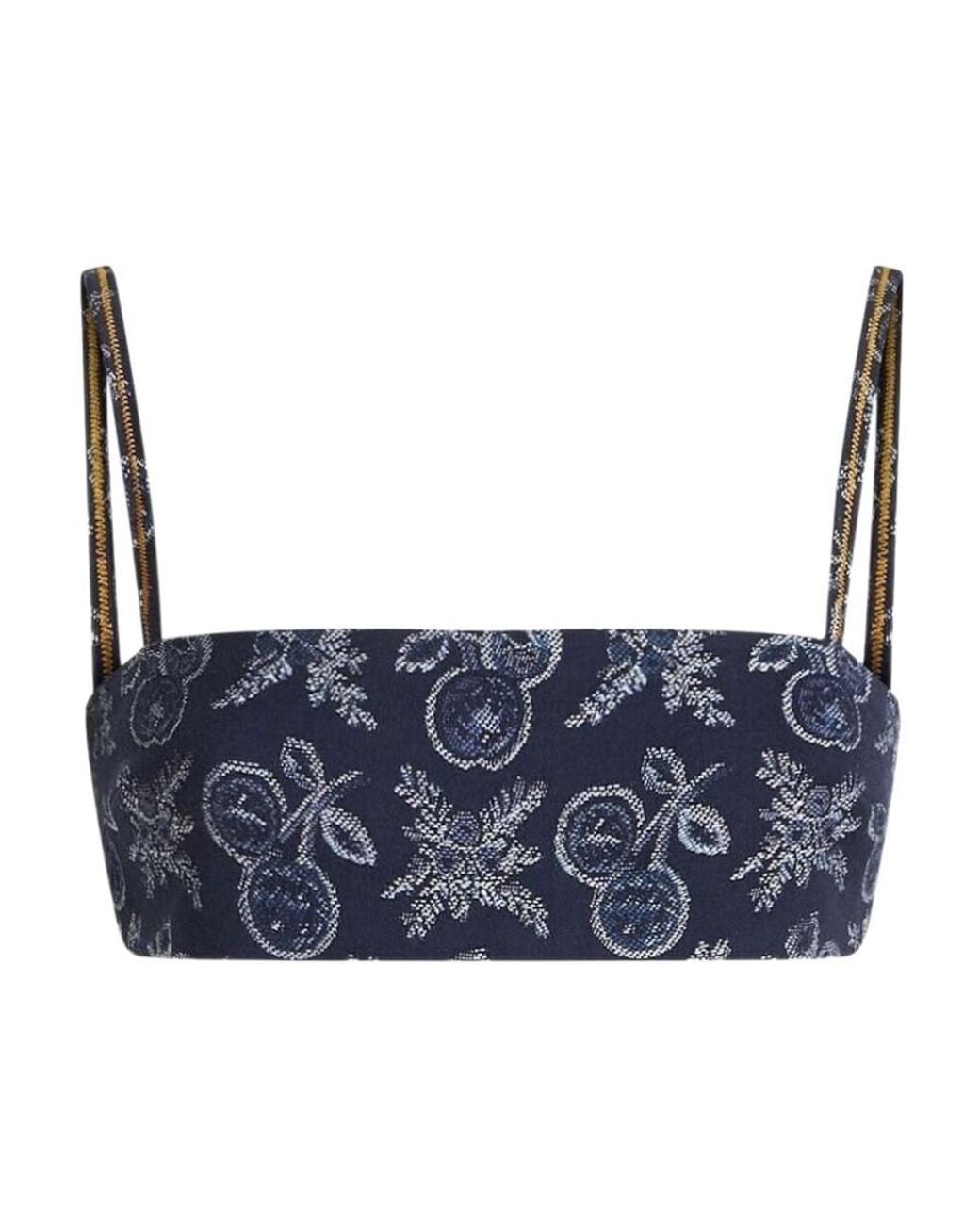 Etro Blue Patterned-Jacquard Spaghetti Strap Top