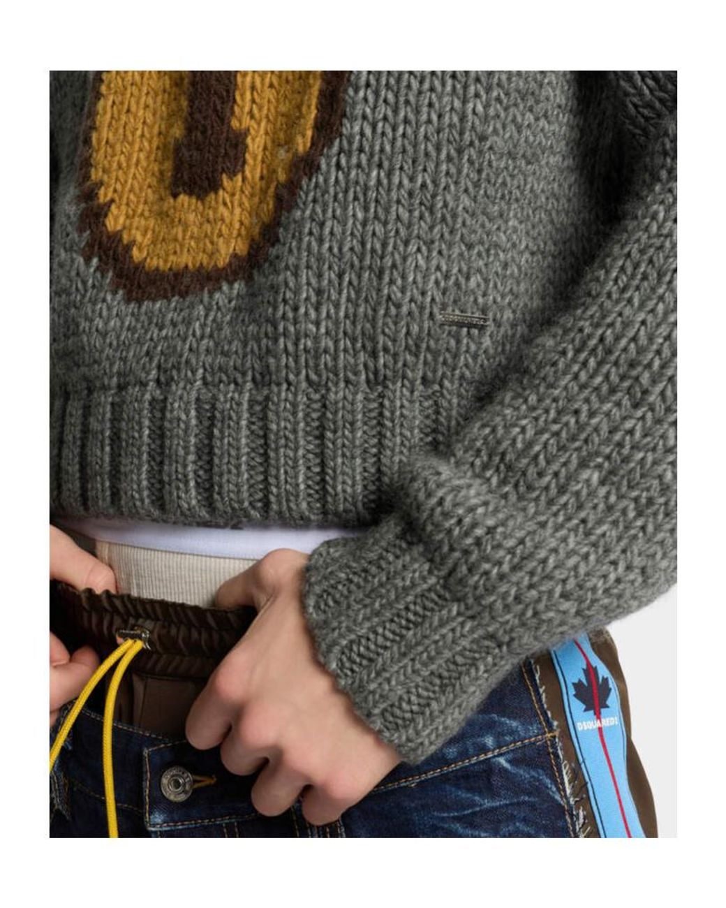 DSquared² Gray ディースクエアード2 インターシャメダルニットセーター for men
