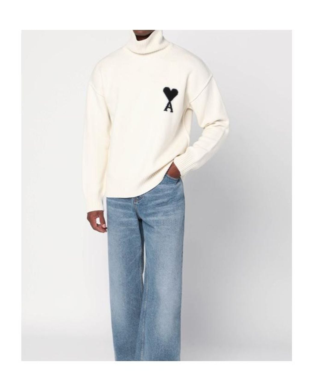 AMI White Ami De Coeur Funnel Neck Sweater for men