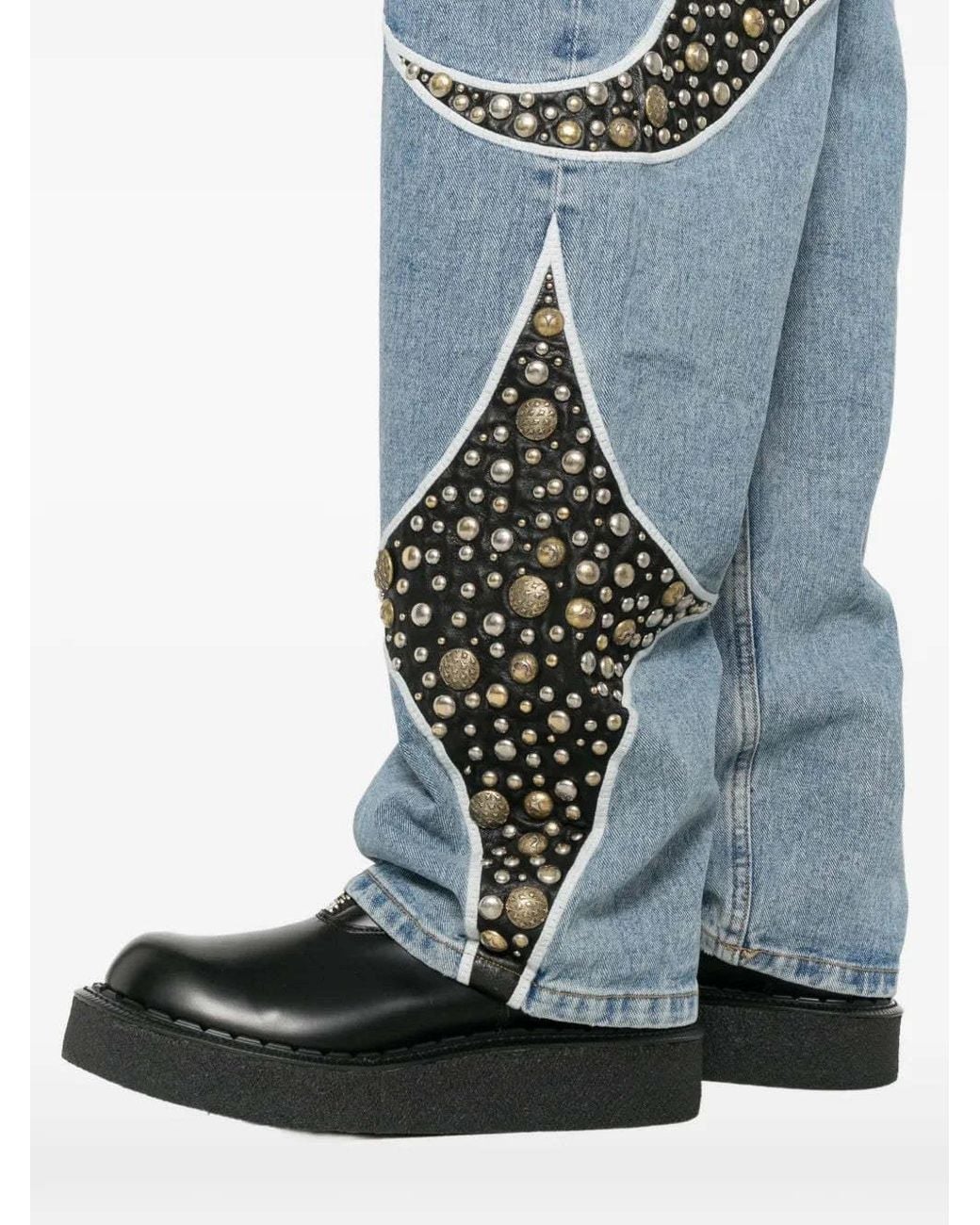 THUG CLUB Blue Studded Straight-Leg Jeans for men