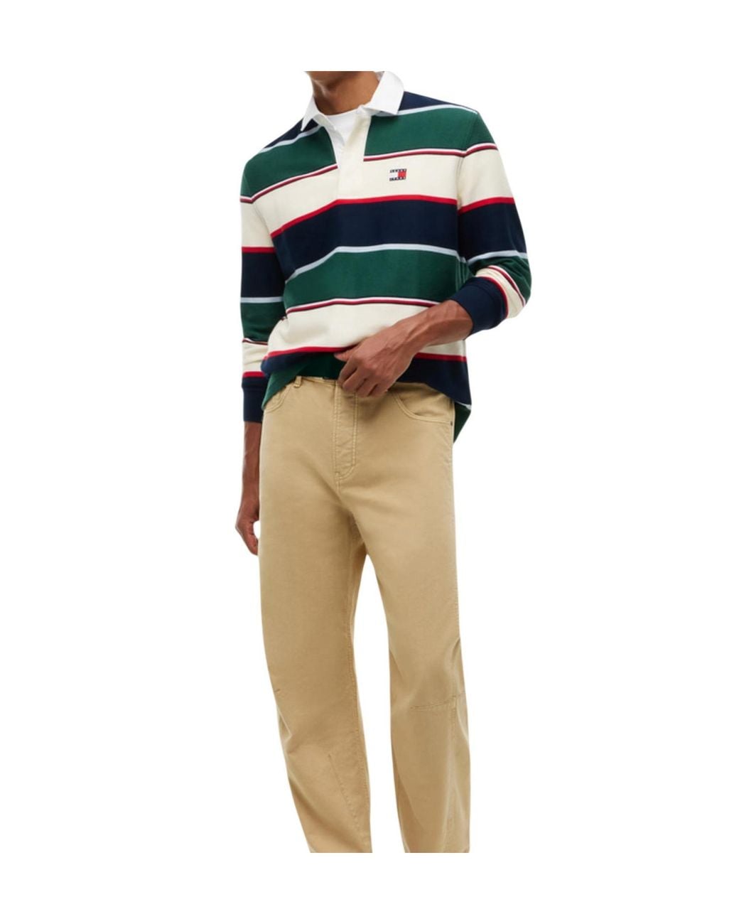 Tommy Hilfiger Green Relaxed Fit Rugby Stripe Long Sleeve Polo Shirt for men