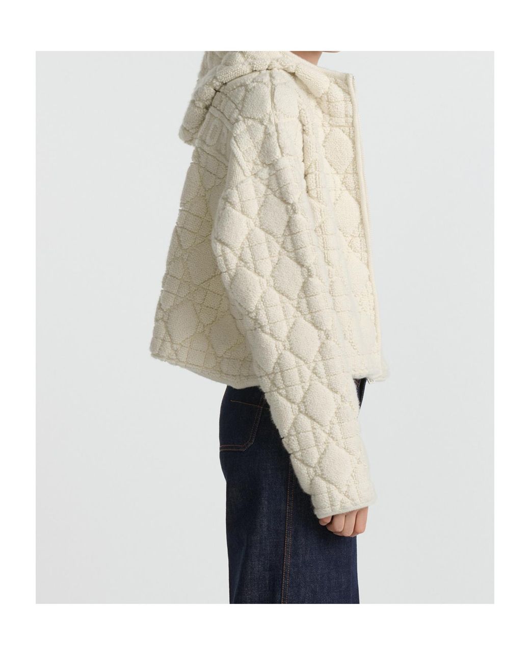 Dior White Cannage Zipped Cardigan With Hood