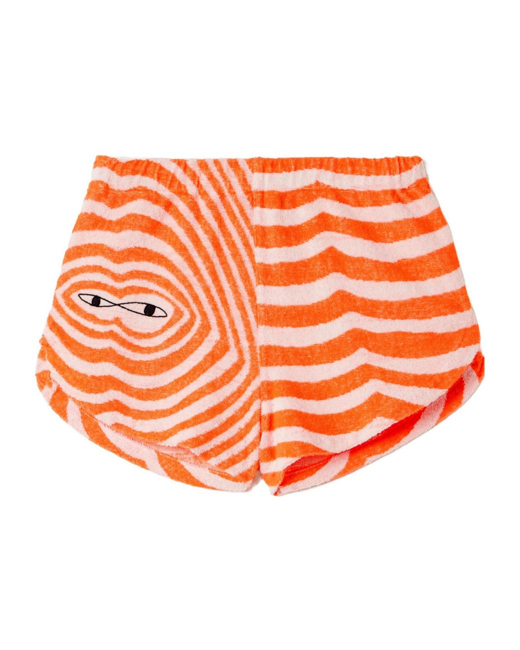 The Elder Statesman Orange Embroidered Striped Cotton-Terry Shorts