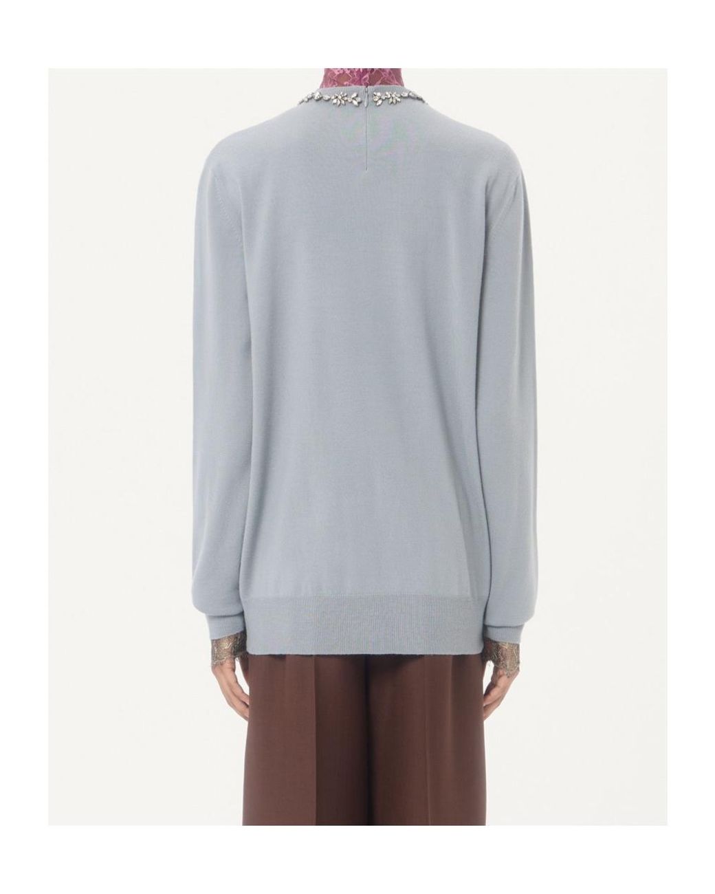 Valentino Gray Embroidered Crewneck Jumper