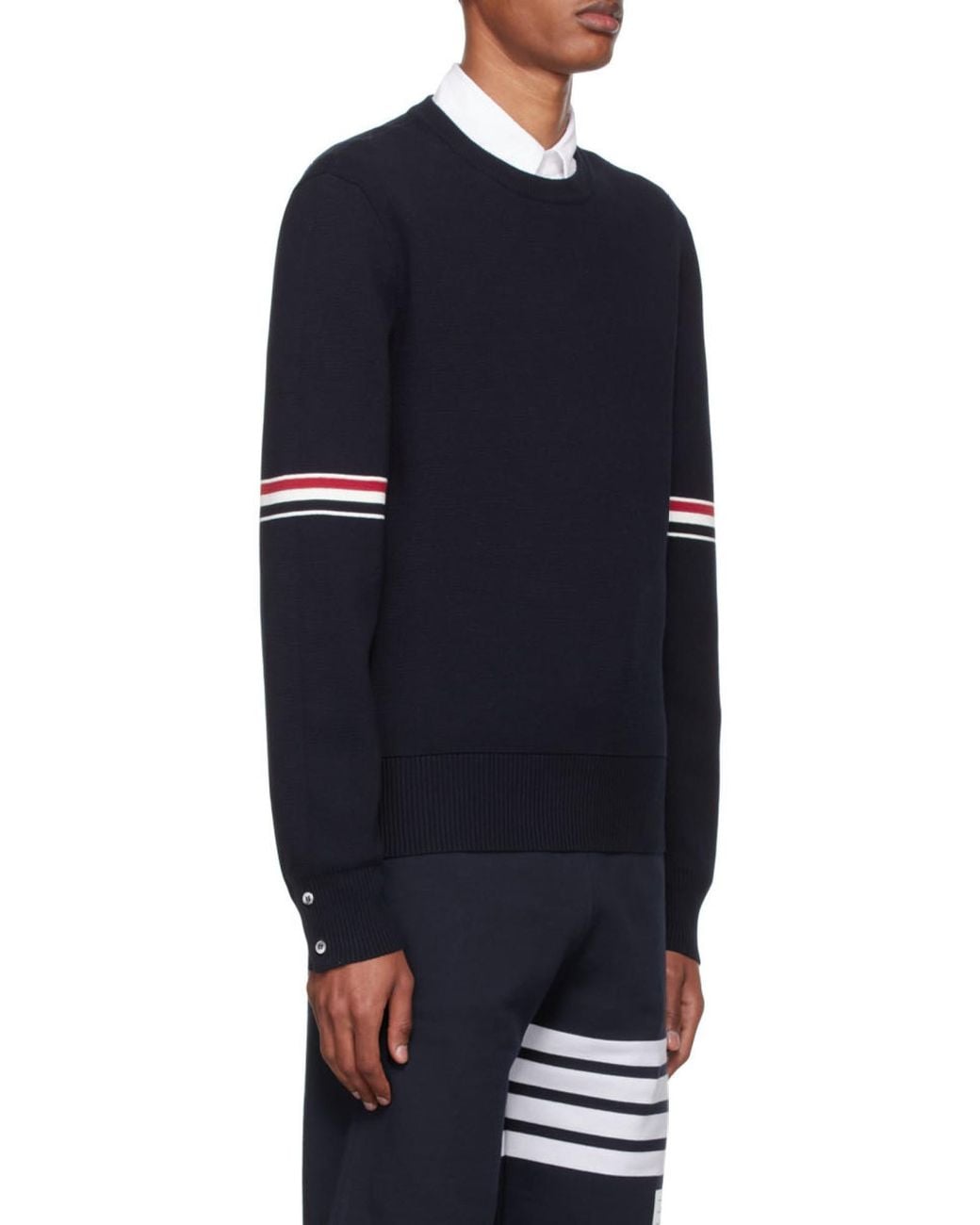 Thom Browne Black Stripe Trim Knitted Sweater for men