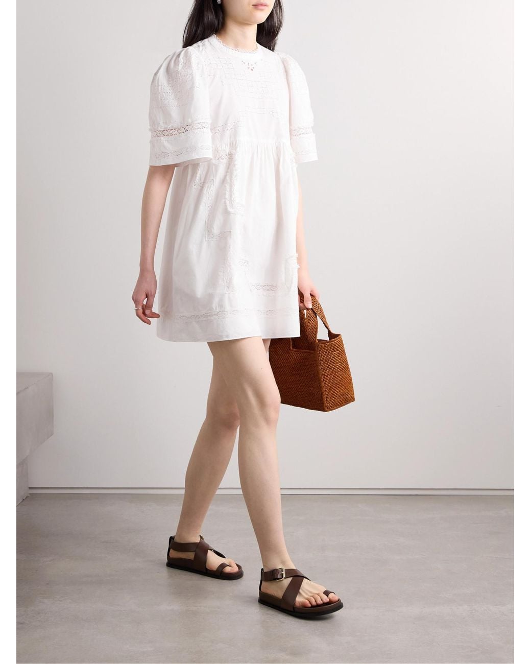 Sea White Crochet Trimmed Pure Cotton Dress