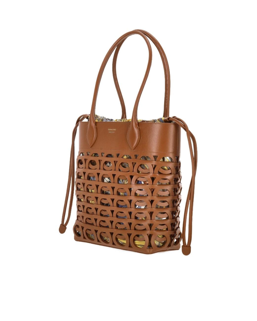 Ferragamo Brown Ferragamo Gancini Drawstring Medium Tote Bag