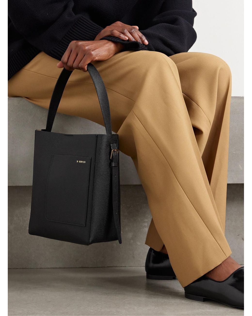 Valextra Black Open Top Mini Bucket Bag