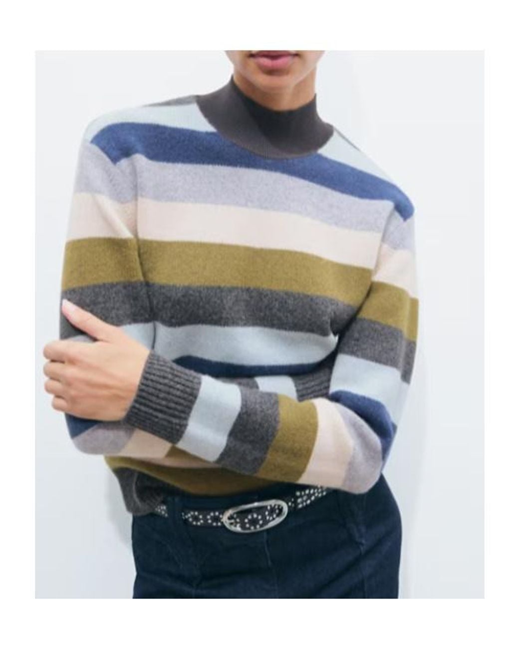Tory Burch Blue Turtleneck Striped Knit Jumper