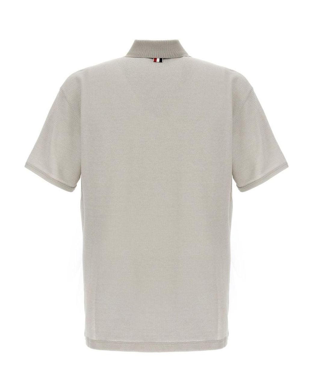 Thom Browne Gray Logo Patch Stripe-Detailed Polo Shirt for men