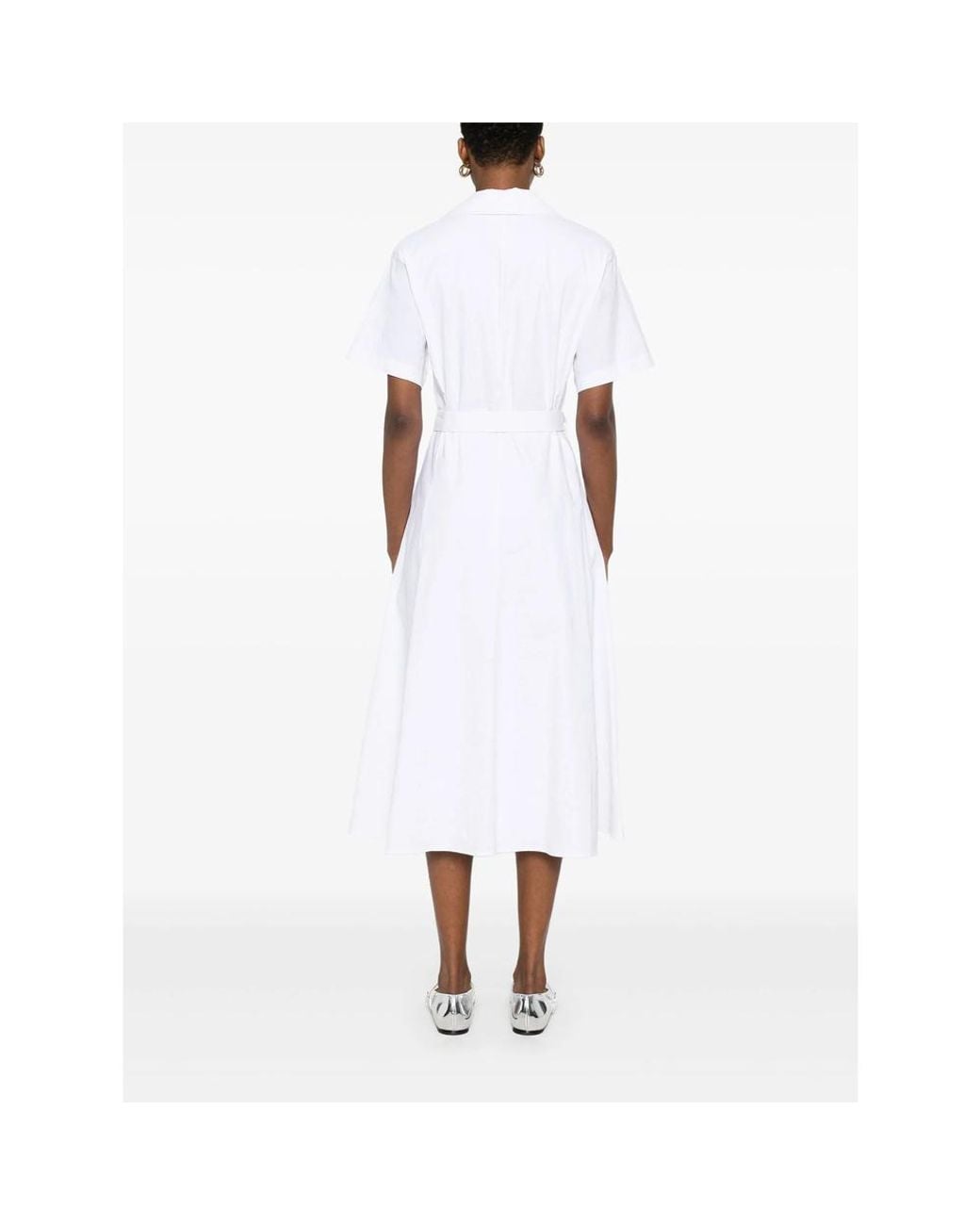 Theory White Tied Fastened Short-Sleeved Midi Dress