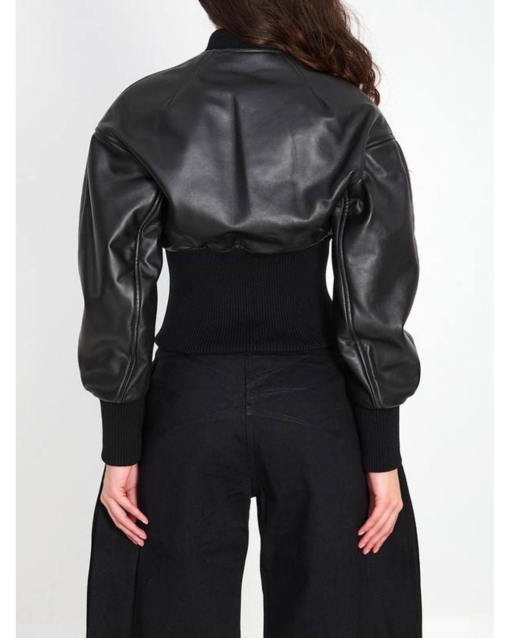 Alaïa Black Leather Bomber Jacket