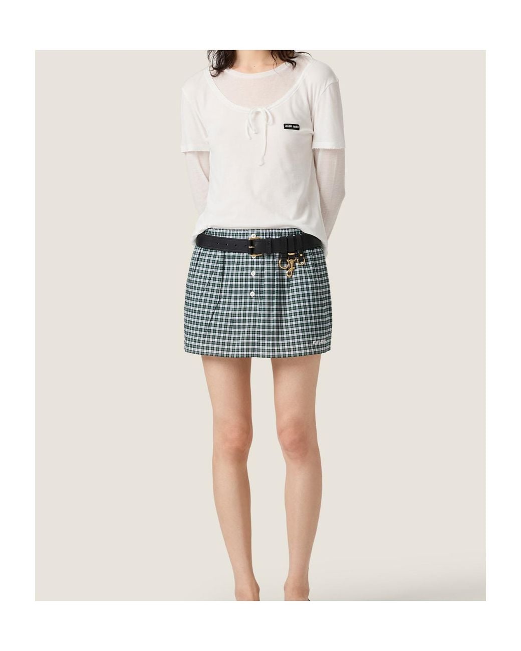 Miu Miu White Ribbed Knit Jersey T-Shirt